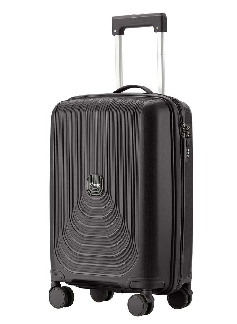 SENATOR Unisex Hard Case Carry On Luggage Lightweight PP Fashion Trolley Luggage with 4 Double Spinner Wheel and 3-Digit Combination Lock KH1009, Black - Image 1